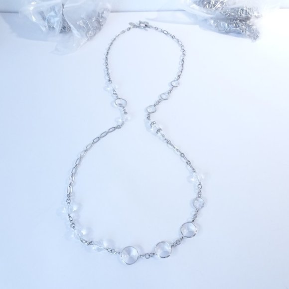 Ann Taylor Clear Stone Fireball Link Toggle Necklace  NWOT $59.50 - Picture 7 of 11